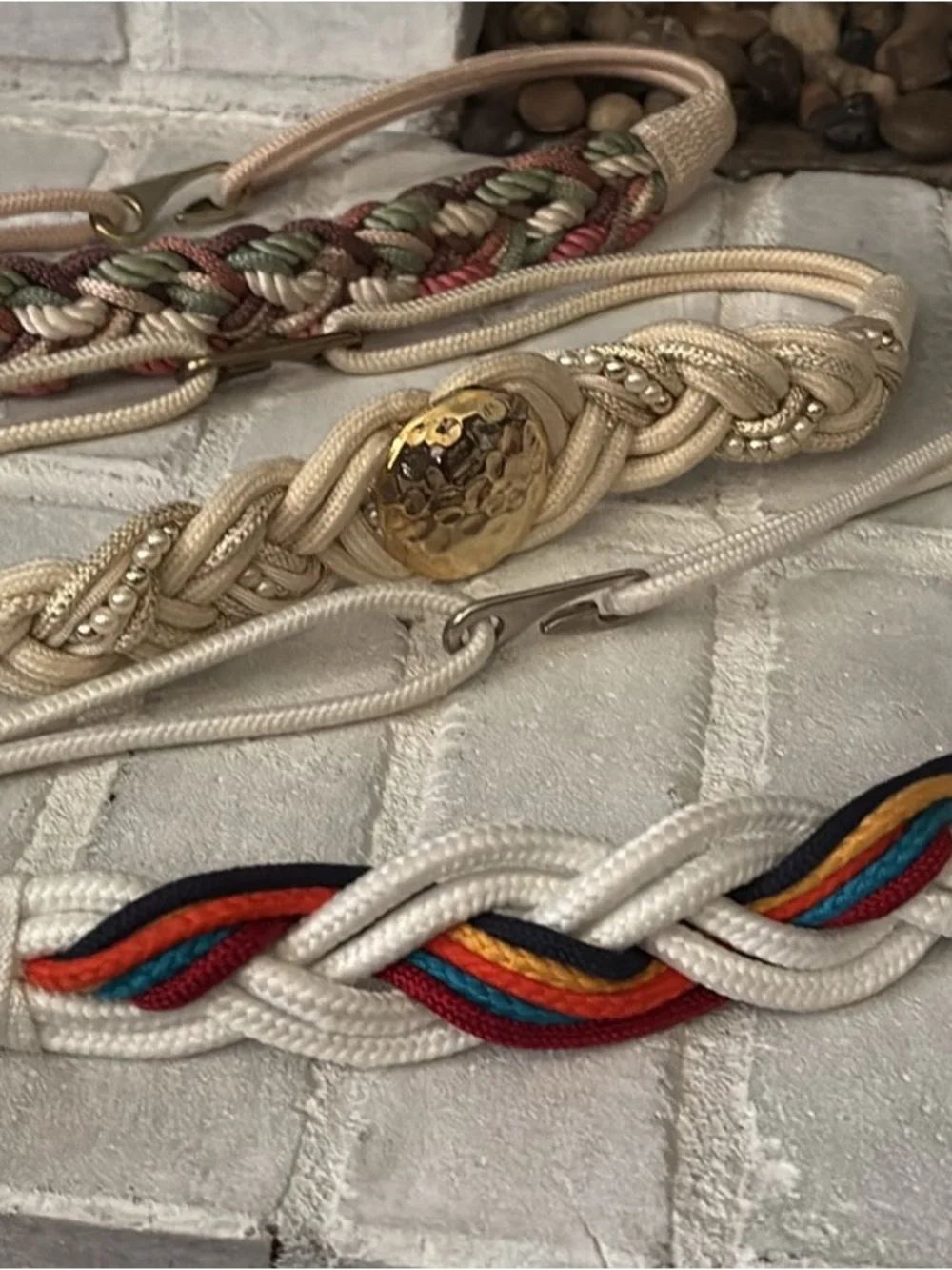 Vintage Braided Rope Fashion Belts - Multicolor, Cream, Pastel Pink/Green
